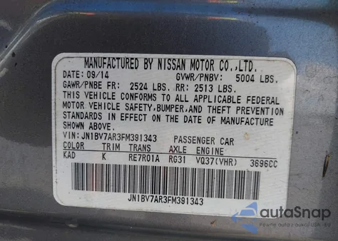 2015 Infiniti Q50 z USA, uszkodzony, nr VIN JN1BV7AR3FM391343